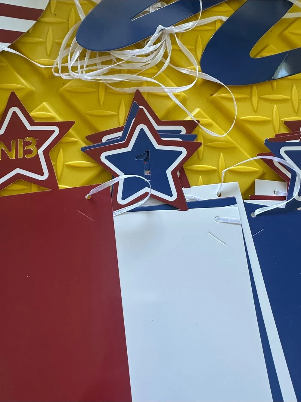 Patriotic Red White & Blue #1 oneFirst BDay Banner/Garland w/ Cake Topper NB-12m